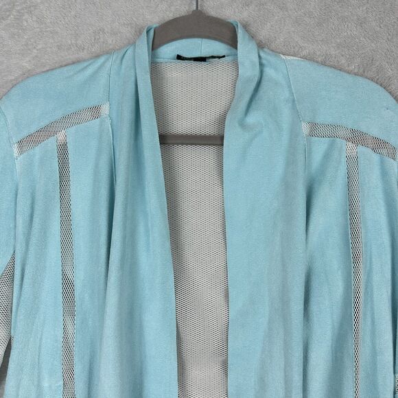 Alberto Makali Cardigan Jacket Womens Small Light Blue Faux Suede Mesh Waterfall - Picture 2 of 13